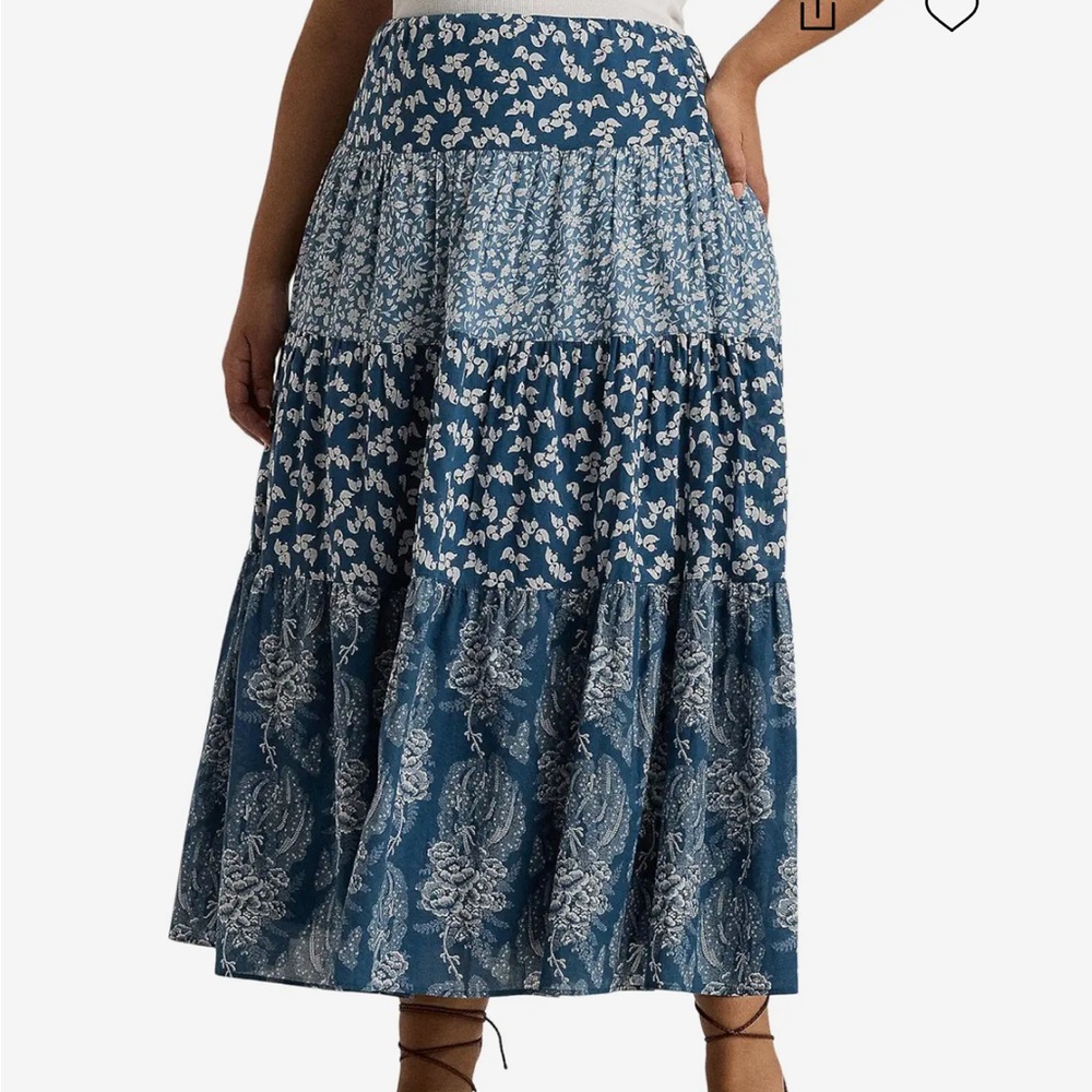 Polo by Ralph Lauren Blue and White Midi Skirt